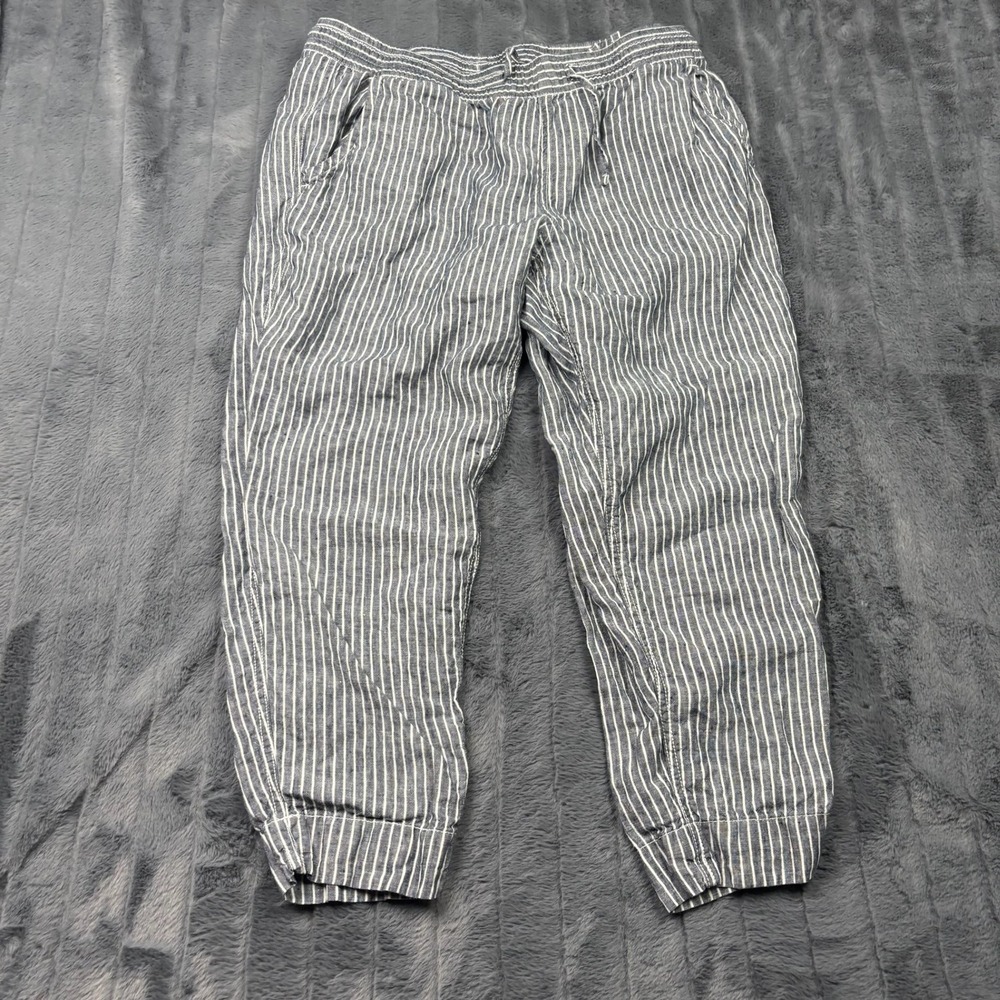 LL Bean Womens 14 PET Blue White Striped 100% Linen Jogger Pants 517944